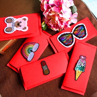 手工红包袋创意特色利市闪亮亮片利是封毛毡压岁包婚庆新年有趣味