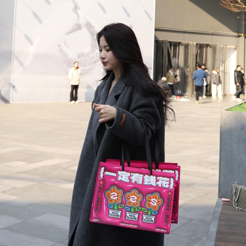 一定有钱花礼品袋3D立体手提大容量服装店网红购物袋送礼包装加厚