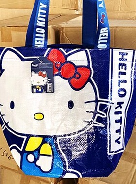 KT蓝色收纳袋节庆礼物包装袋购物手提可爱猫咪编织袋多用途礼品袋