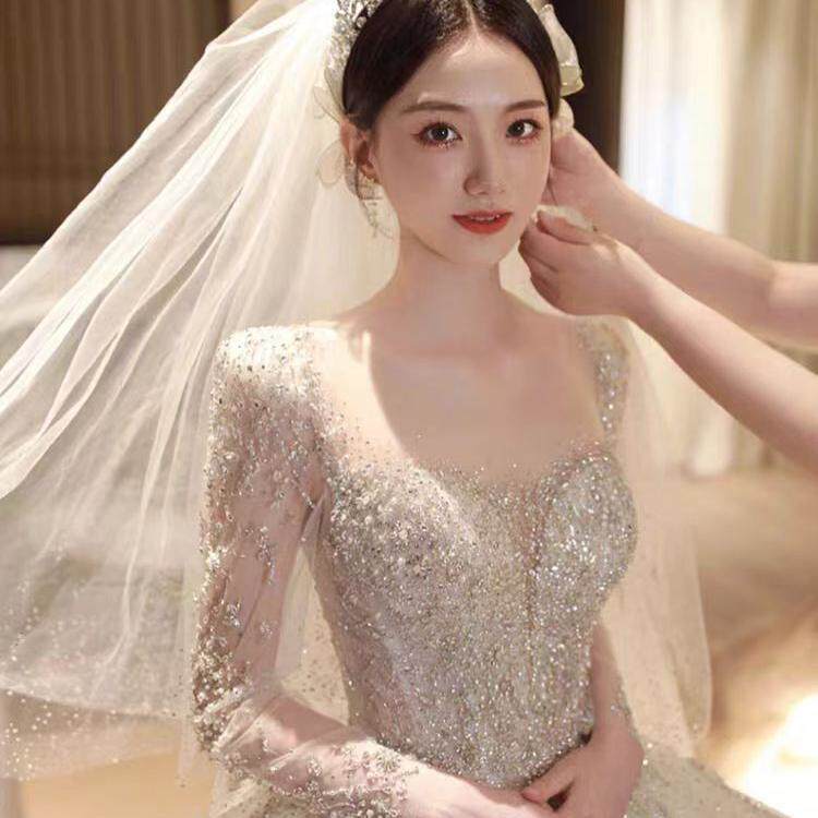 婚纱主纱高级质感小个子孕妇拖尾