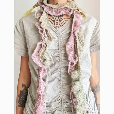 螺旋荷叶边双色针织装饰小围巾