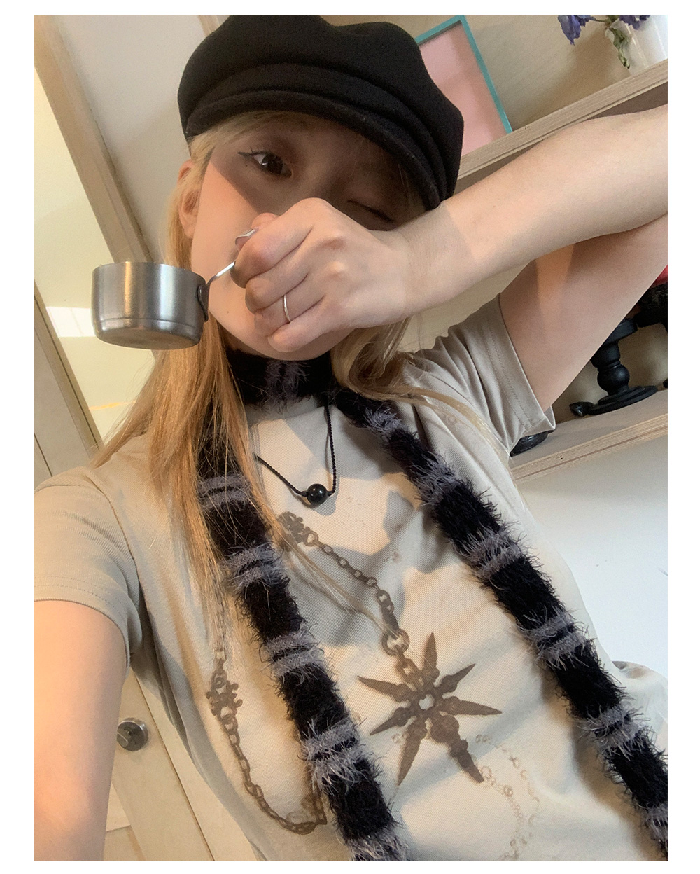 春夏情侣凹造型窄条纹围巾