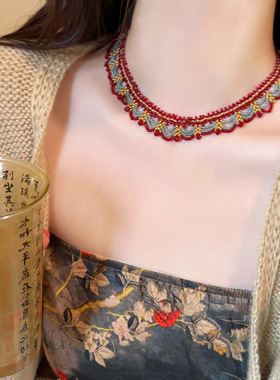 晗珞~玻璃编织可调节吊坠项链复古宫廷风毛衣链个性轻奢百搭项饰