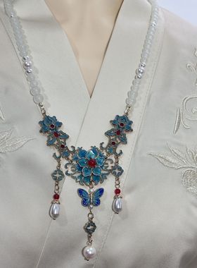 汉服马面裙项链平安锁背云流苏璎珞新中式原创古风仿珍珠旗袍项链