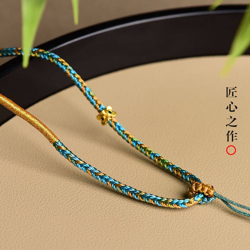 中国风藏式唐卡吊坠绳千里江山色佛牌项链绳手工编织可调节挂脖绳