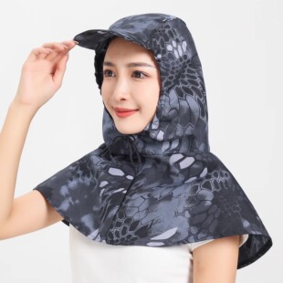 防晒防风防尘运动帽 男女垂钓户外抽绳披肩打磨涂装 新款 薄款