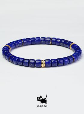 Logic Cat 阿富汗5A帝王青金石7mm桶珠配纯银镀金锆石男女手串
