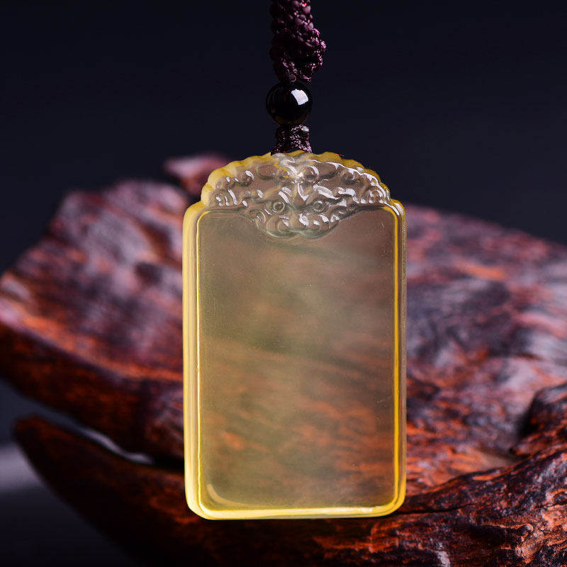 天然黄水晶貔貅无事牌吊坠男女项链貔貅挂件饰品无字平安牌可刻字