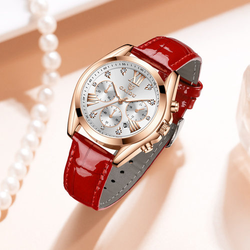 亚铂尼时尚大表盘红色皮带女士表