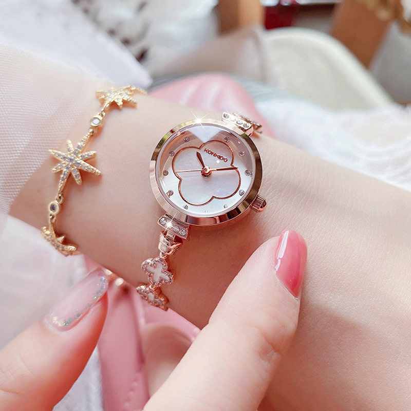 瑞士正品新款小表盘手链手表四叶草全自动清新白色女生时装表防水