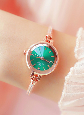 瑞士正品新款时尚小表盘水钻炫闪绿色女士手表防水气质可爱手链表