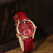 正品 红色真皮女士绿色表防水 手表大表盘潮流时尚 新款 香港古欧女款