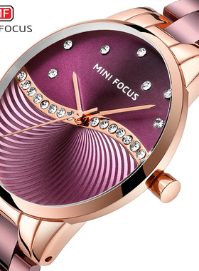 瑞士新款MINIFOCUS品牌正品时尚钢带表镶钻防水休闲女士钢带手表