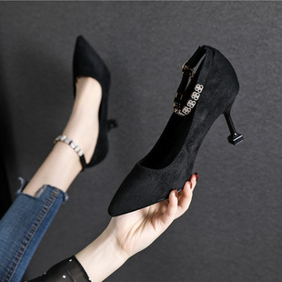 一件代发小码女鞋313233一字带新款高跟鞋细跟大码41 42 43加肥款
