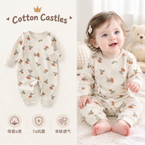 婴儿纯棉a类连体爬服哈衣无骨软