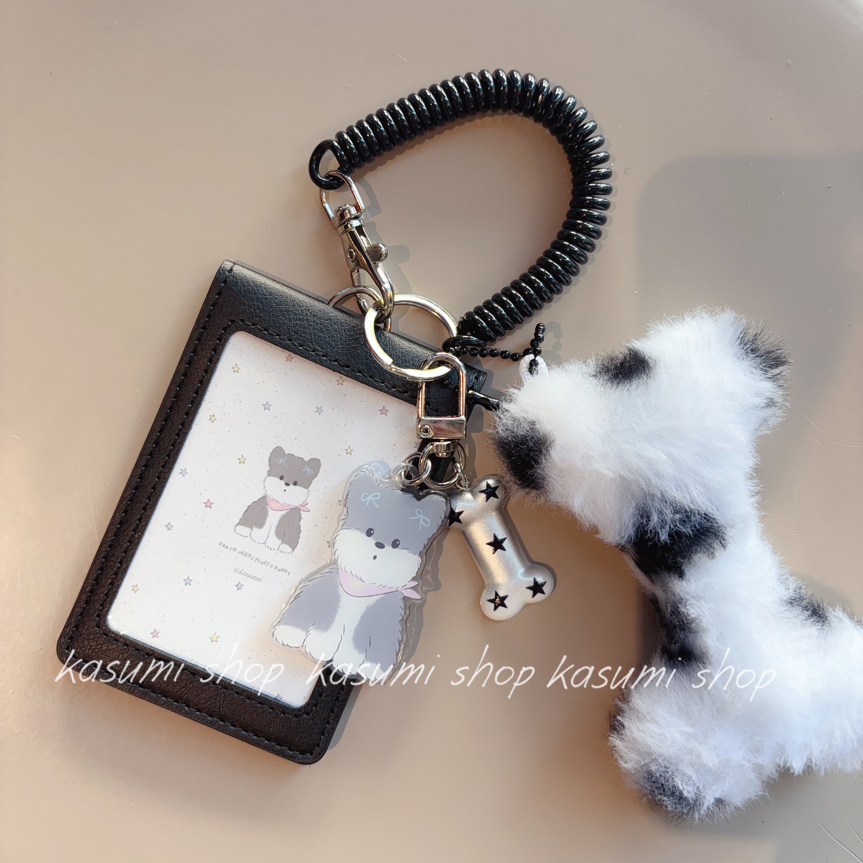 原创可爱小狗挂脖绳一体皮质两卡位防干扰公交饭门禁身份证工牌套