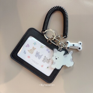 原创三只小狗钥匙扣横版皮卡套两卡位挂脖公交饭卡工牌身份证件套