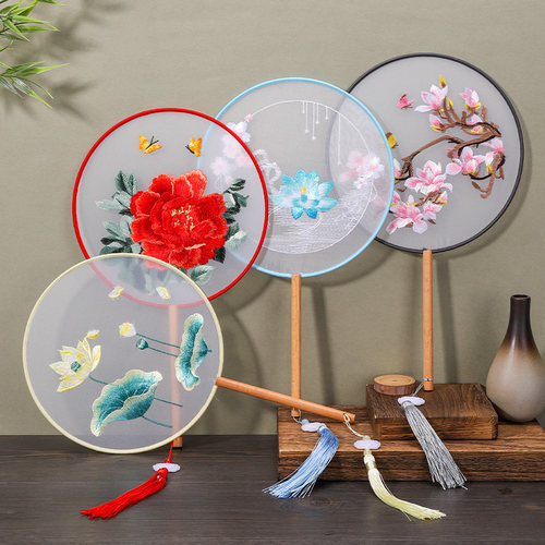 中国风双面刺绣团扇舞蹈绣花圆扇