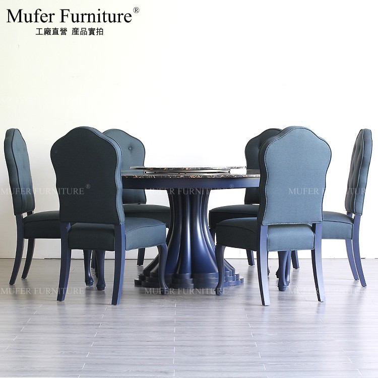 定制家具美式实木圆餐桌餐椅组合