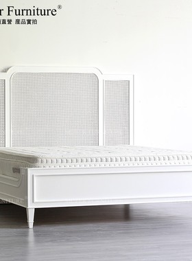 慕妃高端定制家具欧式美式乡村地中海实木藤艺双人床1.8米SP148