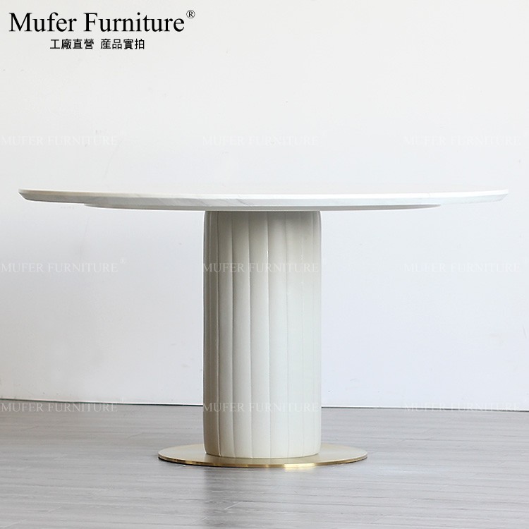 意式风轻奢大理石不锈钢圆餐桌