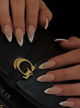 经典白色法式穿戴甲欧美ins风甲片水滴杏仁假指甲美甲片美甲成品