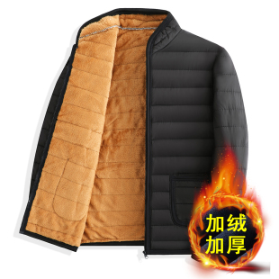 冬季中老年男士加绒加厚棉衣爸爸休闲立领棉服父亲外套爷爷棉袄