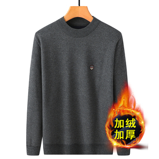 新款冬季中老年男士加绒加厚毛衣爸爸休闲圆领上衣父亲套头针织衫