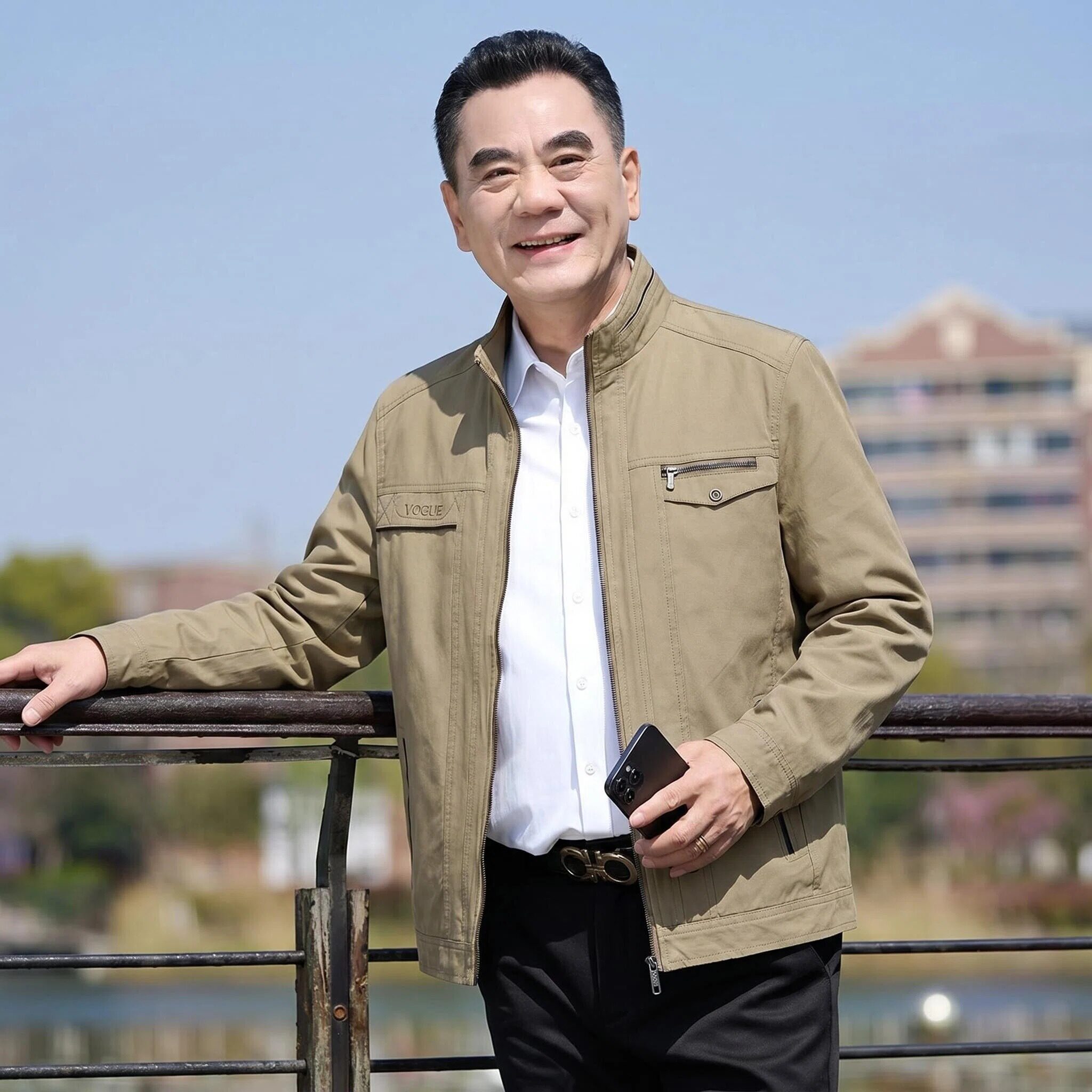 春秋爸爸装纯棉薄款立领休闲夹克