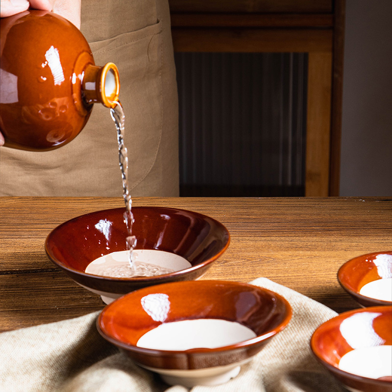 仿古粗陶酒碗土陶水浒传蒸碗扣碗摔酒碗老式小家用蘸料碗电影道具