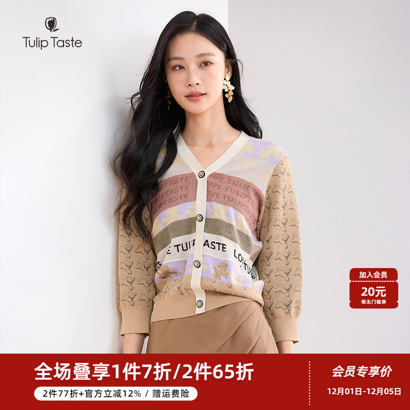 郁香菲提花V领针织衫女