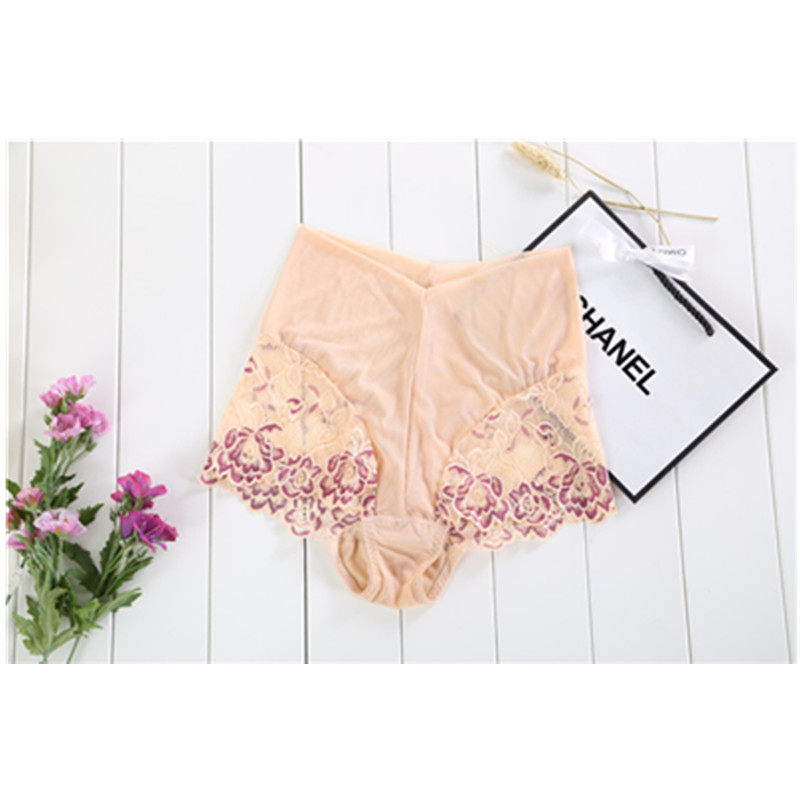 丝琳妮尔女生内裤平角蕾丝透气冰丝高腰收腹提臀塑身抗菌性感大码