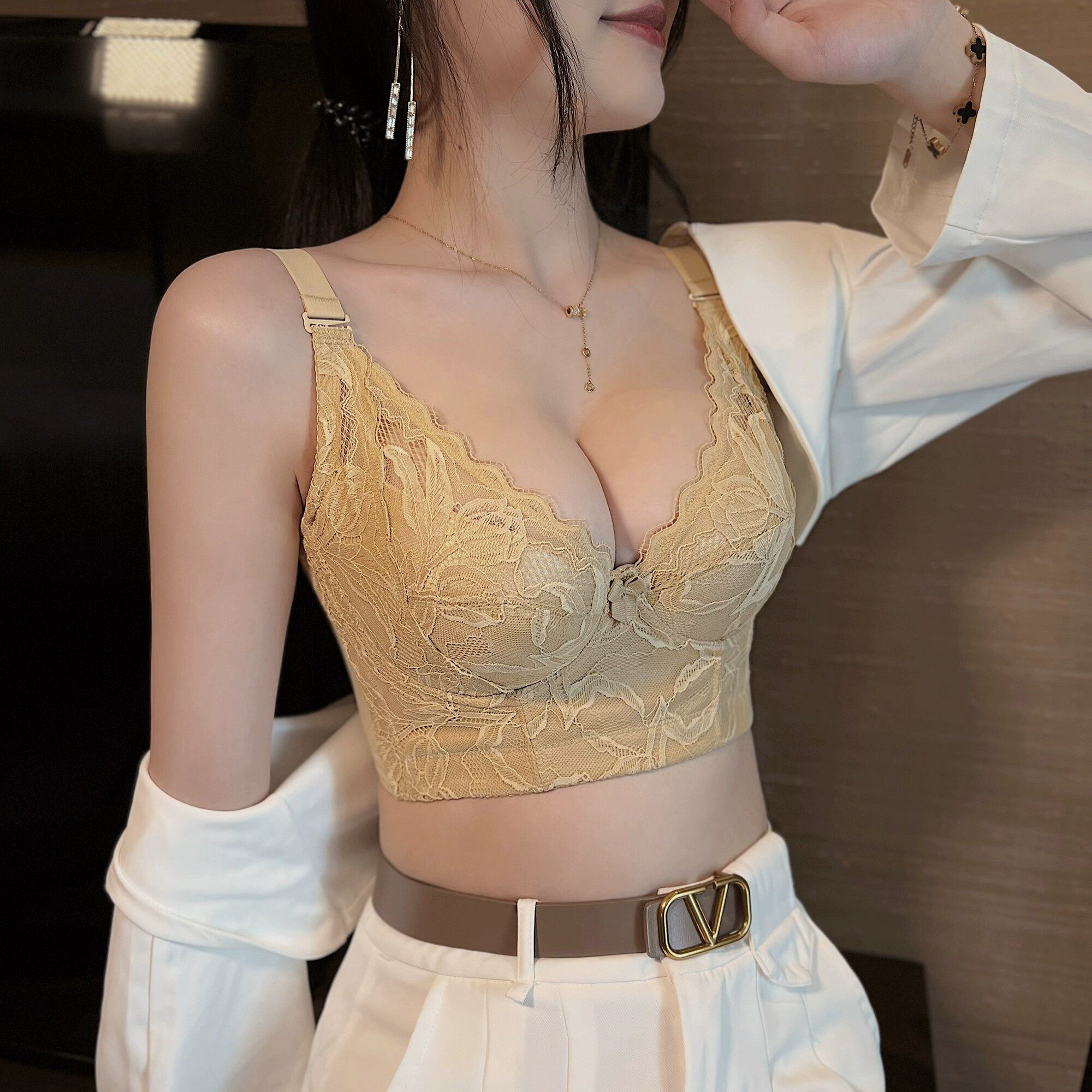 可拆卸双肩带秋季美容院同款显小