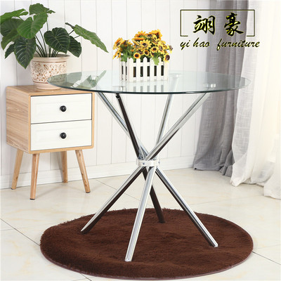 钢化玻璃圆桌小户型餐桌洽谈桌