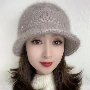 女款2024冬季帽子可爱新款时尚洋气双层保暖帽檐款毛线帽冬天帽女