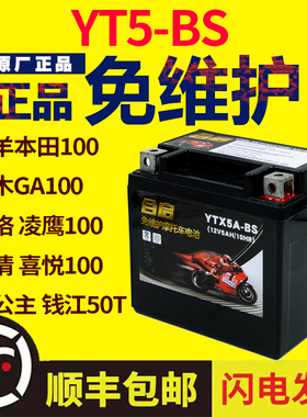 五羊本田小公主100摩托车蓄电瓶v5AH雅马哈巧格凌鹰100干电池12v