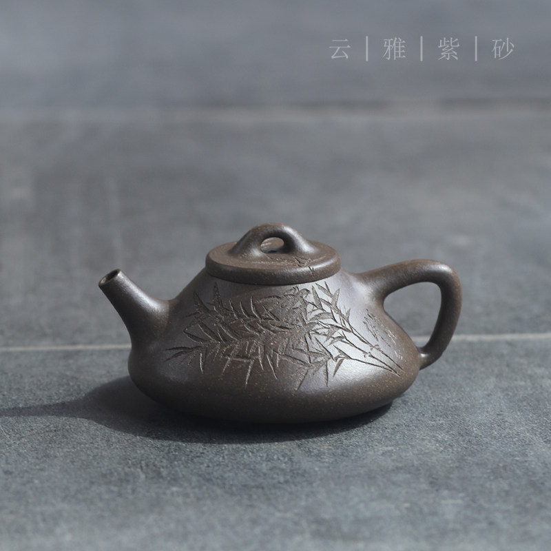云雅茶壶茶具中式复古蟹壳青200cc 宜兴紫砂壶纯手工顾杏娟石瓢壶