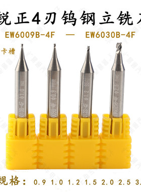 锐正4刃钨钢立铣刀EW60B-4F 0.9 1.0 1.2 1.5mm扁身 钨钢4齿刀