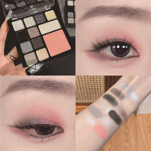 JADED甜酷玩家12色眼影盘水泥烟熏妆爆闪珠光哑光眼影腮红一体盘