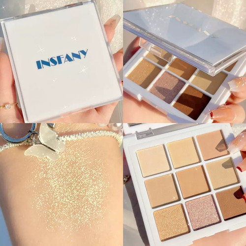 奶油杏~insfany眼影盘自然裸色提亮眼部珠光细闪哑光大地奶茶修容