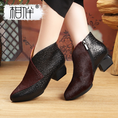 相伴春秋单靴原创民族风尖头女靴