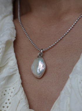 轻奢 糖纸光极光炫彩 超大天然巴洛克珍珠项链吊坠  极少 纯银