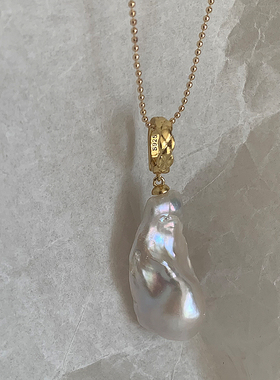 金银双色 菠萝纹可调节纯银扣天然淡水巴洛克珍珠吊坠 鱼尾项链