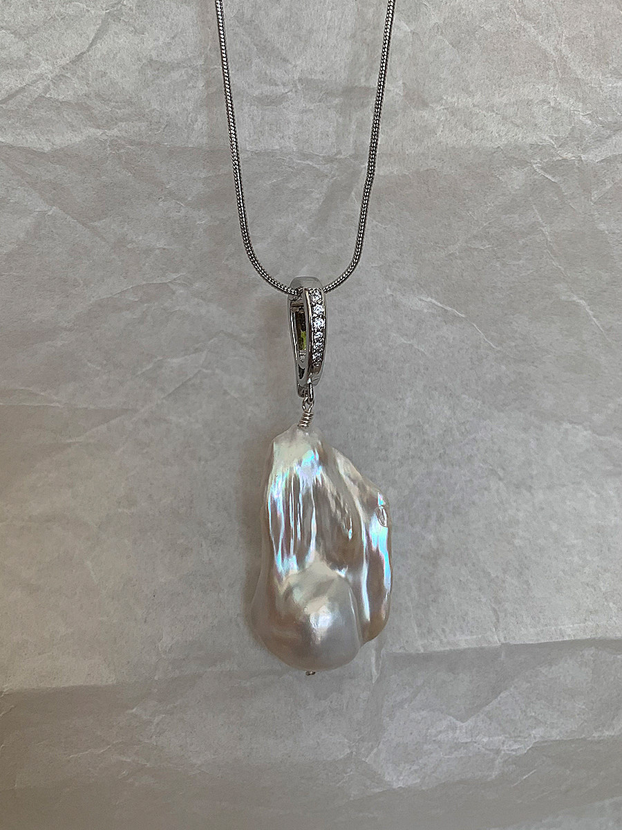 纯银可调节拆卸扣 天然极光超大鱼尾异形巴洛克珍珠吊坠项链 45cm