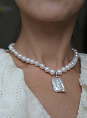 复古舞会 超大极光极少天然淡水巴洛克珍珠项链吊坠宫廷轻奢925银