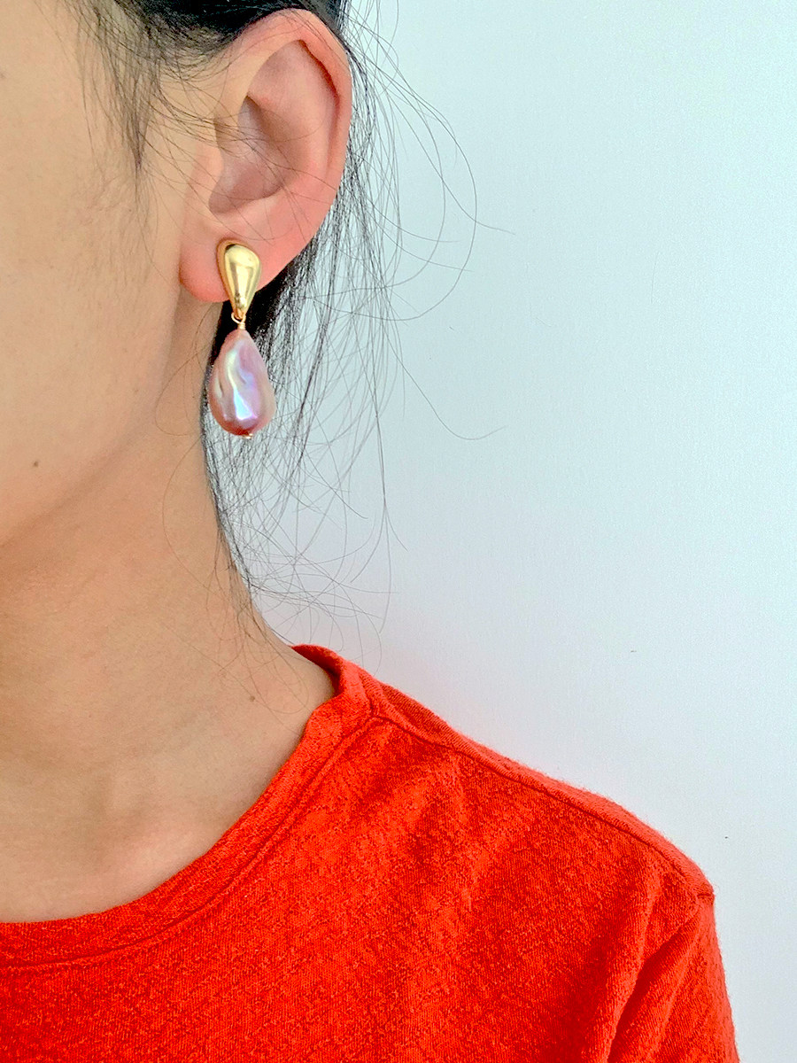 无耳洞浓郁玫瑰天然巴洛克珍珠耳环耳夹耳坠 双面极光少女法式小