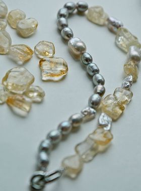 黄水晶巴洛克珍珠项链锁骨链