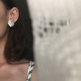 小众超大 天然淡水异形巴洛克珍珠耳环耳钉耳夹 极光炫彩摩登银针