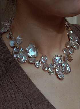 巴洛克异形花瓣珍珠叠戴锁骨链