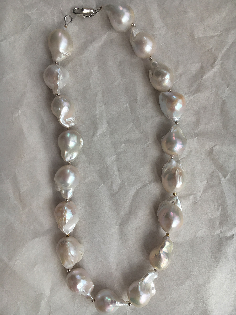 5A大巴 天然淡水巴洛克珍珠项链锁骨链 超高性价比  鱼尾银蓝极光